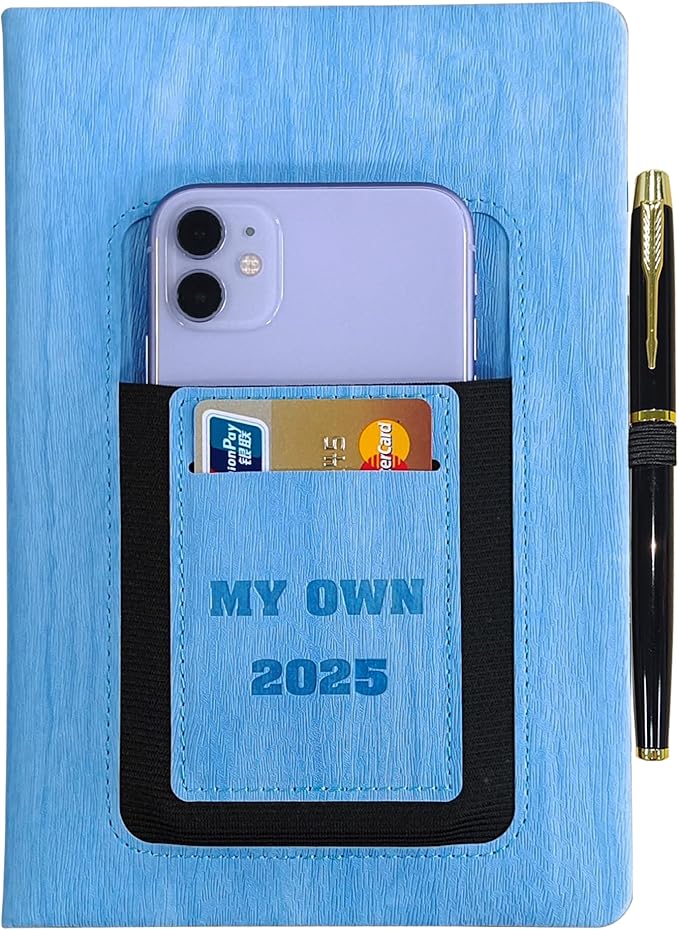 2025 Weekly and Monthly Planner with Pen: Jan 2025-Dec 2025, A5 size 8.5" x 5.75", Hard Cover Agenda Planner with Phone Holder, Card Holder and Pen Holder (Blue)