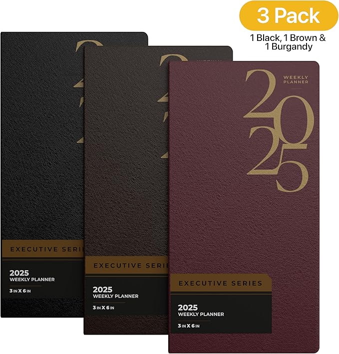 Weekly Planner 2025, Planner, 2025 Weekly Planner, 2025 Planner Weekly And Monthly, 3” x 6”, Weekly Pages, 1 Black 1 Brown 1 Burgundy, (3 Pack, 3 X 6)