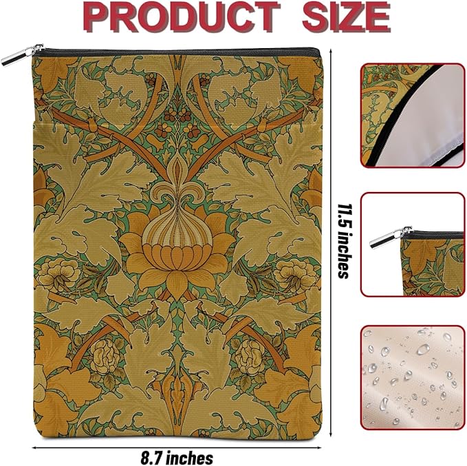 Vintage Flower Book Sleeve Book Lovers Gifts Autumn Style Waterproof Book Cover Book Accessories Book Covers for Paperbacks Book Pouch Book Protector with Front Pocket for Women Girls Readers Bestie