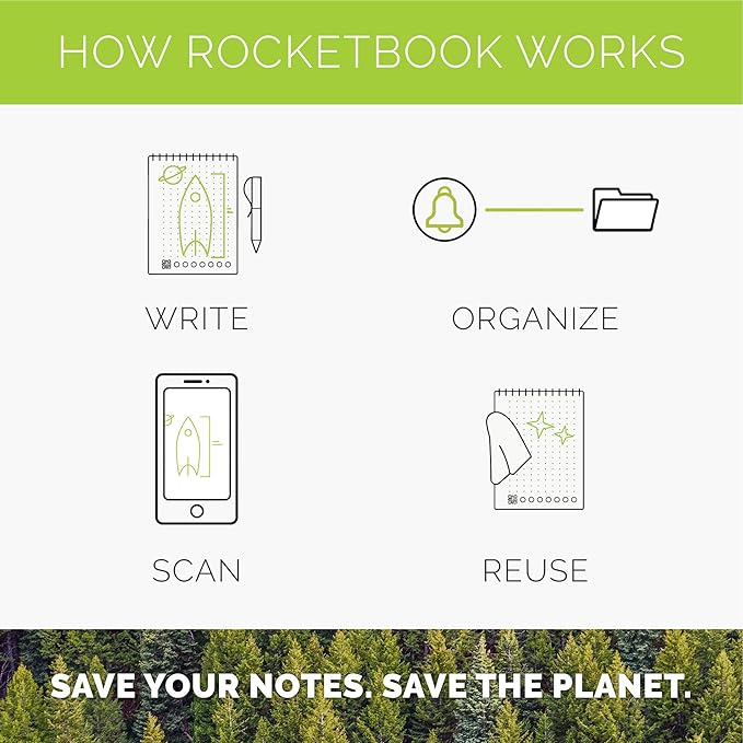 Rocketbook Smart Reusable Notebook, Flip Executive Size Spiral Notebook, Lunar Winter, (6" x 8.8"")