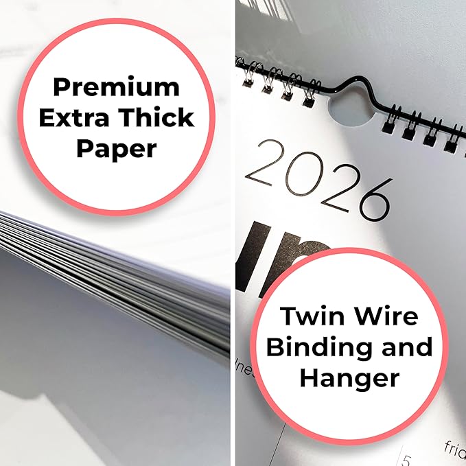Wall Calendar 2025-2026, 18 Months, Runs From January 2025 to June 2026, 17" x 12" Large Wall Calendar with Hanger, Thick Paper and Spiral Binding. Simple and Stylish Aesthetic Design.