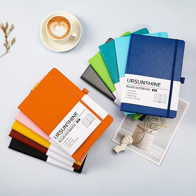 Ruled Notebook/Journal - Classic Lined Journal/Notebook, Hardcover with Thick Paper, 5.3" x 8.26", Banded + Pen Holder +Inner Pocket - Burgundy