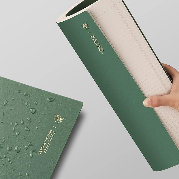 EMSHOI A4 Spiral Notebook College Ruled Lined Journal, 11.2" X 8.27", 300 Pages/150 Sheets, Easy Tear Perforated Pages, 100gsm Thick Paper, Waterproof Softcover, for School Work Writing-Green