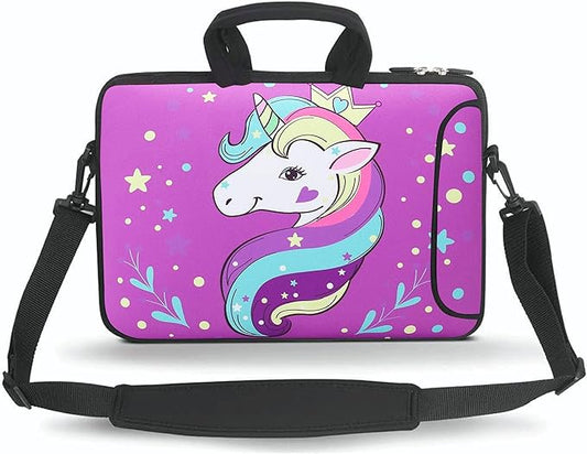 11 11.6 12 12.5 13 inches Case Laptop/Chromebook/Ultrabook/Notebook PC Messenger Bag Tablet Travel Case Neoprene Handle Sleeve with Shoulder Strap(Purple Unicorn)
