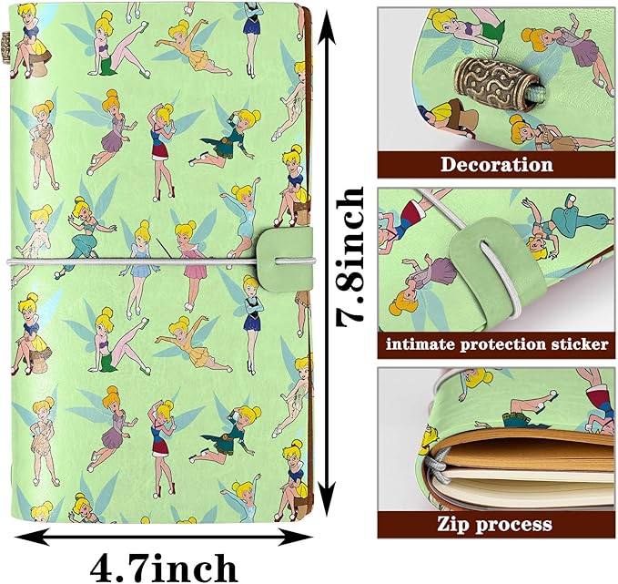 Tinkerbell Gift Tinkerbell A6 Size Refillable Leather Journal Cartoon Lovers Gift Pixie Fairy Tale Gift Princess Fans Gift Fairy Tale Movie Gift(Princess Tinker A6)