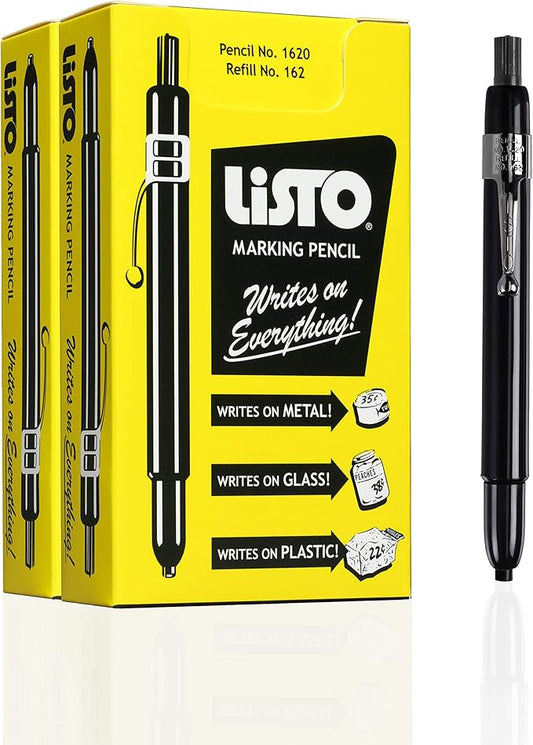 Listo 1620 BLACK COLOR - China Markers/Grease Pencils/China Marking/Pencils/Wax Pencils - Made in USA (24)