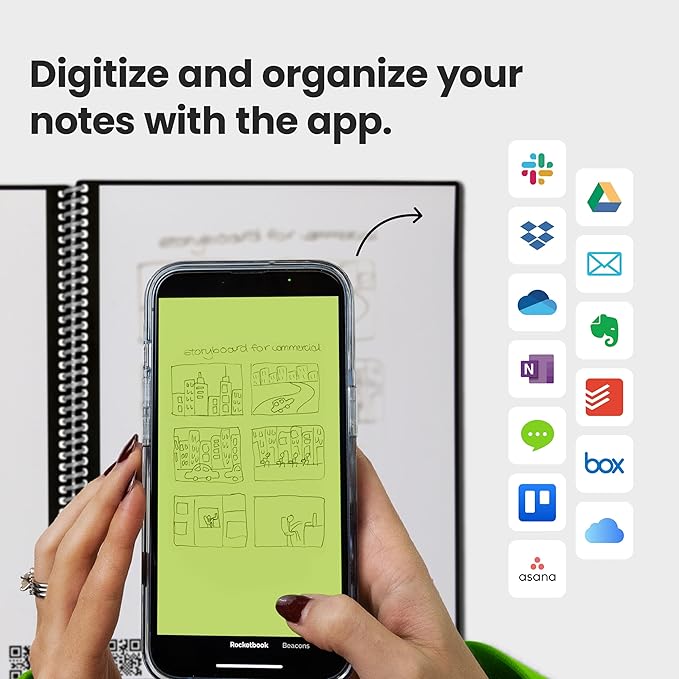 Rocketbook New Core Reusable Spiral Notebook, Letter Size 8.5x11, Gray - Lined Pages, App-Connected, Erasable, Durable Cover, Ideal for School, Work, and Creative Projects (Pack of 1)