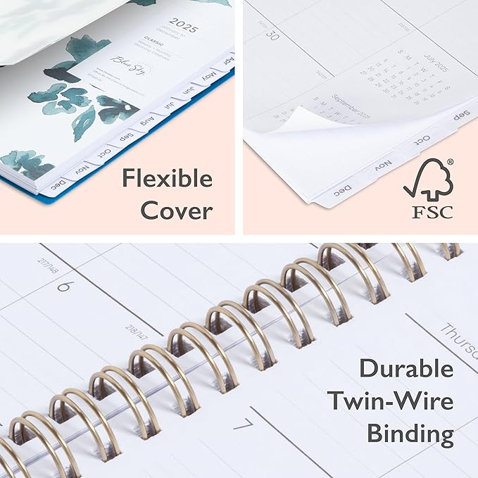 Blue Sky Weekly and Monthly Planner Calendar, Flexible Frosted Cover, Laminated Tabs, Wirebound, Storage Pocket, Bakah Blue (Bakah Blue- 2025, 5" x 8")
