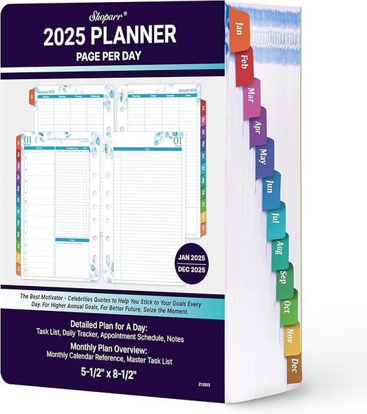 2025 Planner Refills - JAN - DEC 2025 Planner, Two Pages Per Day Daily ＆ Monthly Planner, 5.5" x 8.4", Ring-Bound Organizer, Daily Tracker & Schedule, Colorful Tabs