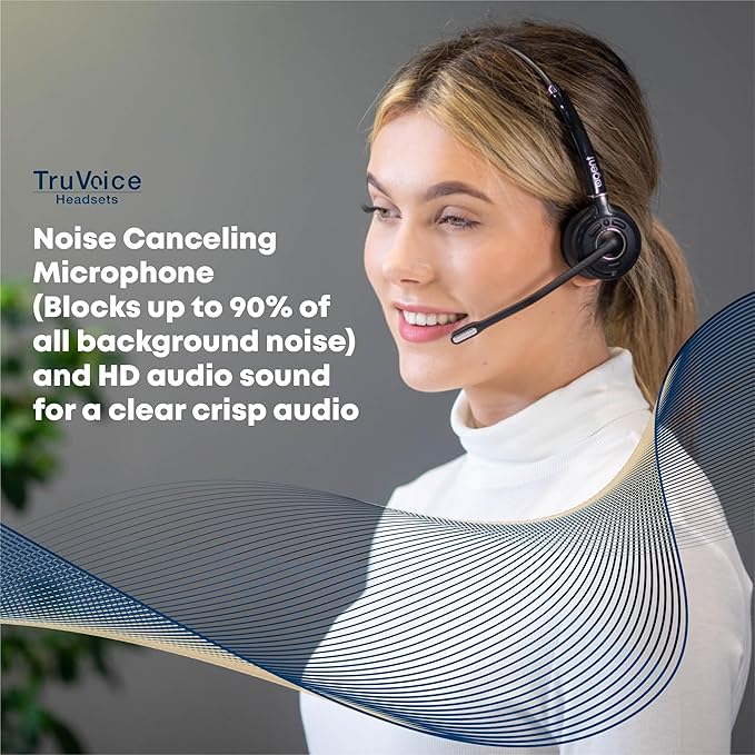 TruVoice Agent AW40 Wireless Headset with Extended Range DECT Wireless USB Dongle I Range of up to 350ft I Noise Canceling Microphone and HD Audio I Compatible with All Computers and Softphones.