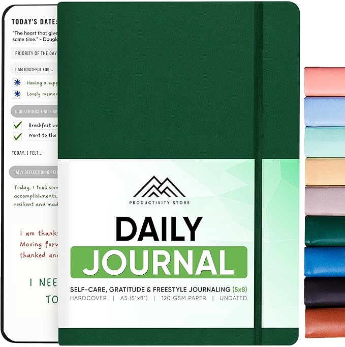 Journal For Men & Women - Gratitude Journal, Mental Health & Self Care Journal For Women & Men - A5 - Green - Productivity Store