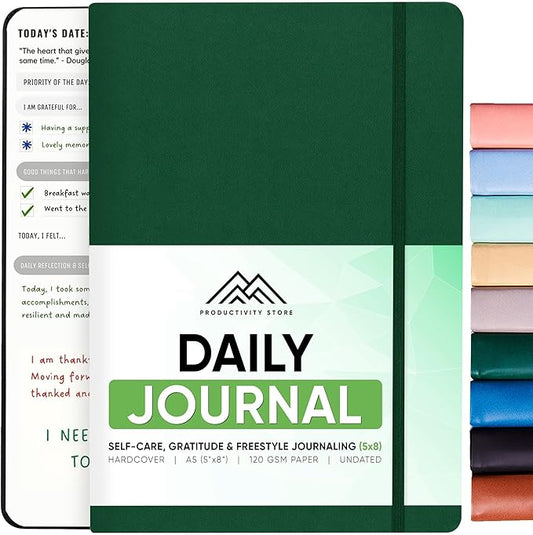 Journal For Men & Women - Gratitude Journal, Mental Health & Self Care Journal For Women & Men - A5 - Green - Productivity Store