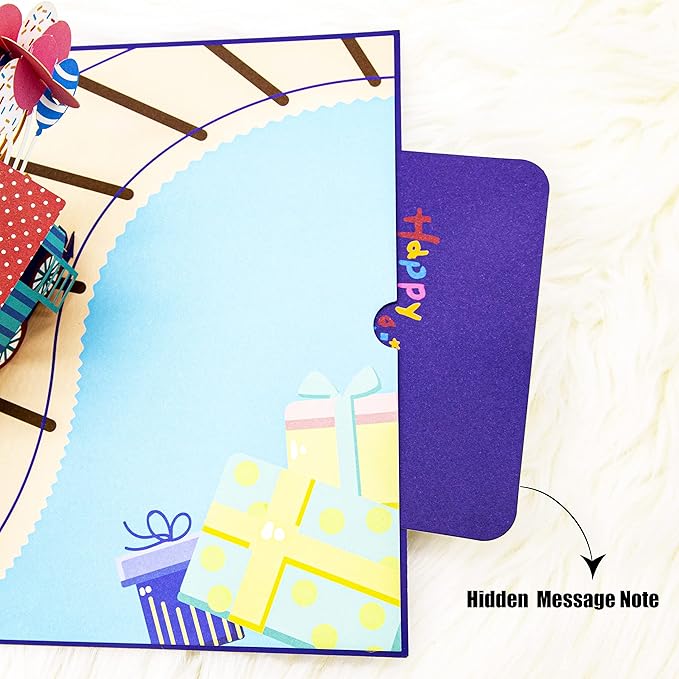 Happy Birthday Train Pop Up Card, 3D Cartoon Train Popup Birthday Gift Cards with Envelope for Father, Kids, Girls, Boys, Daughter, Son, Granddaughter, Grandson, Friend