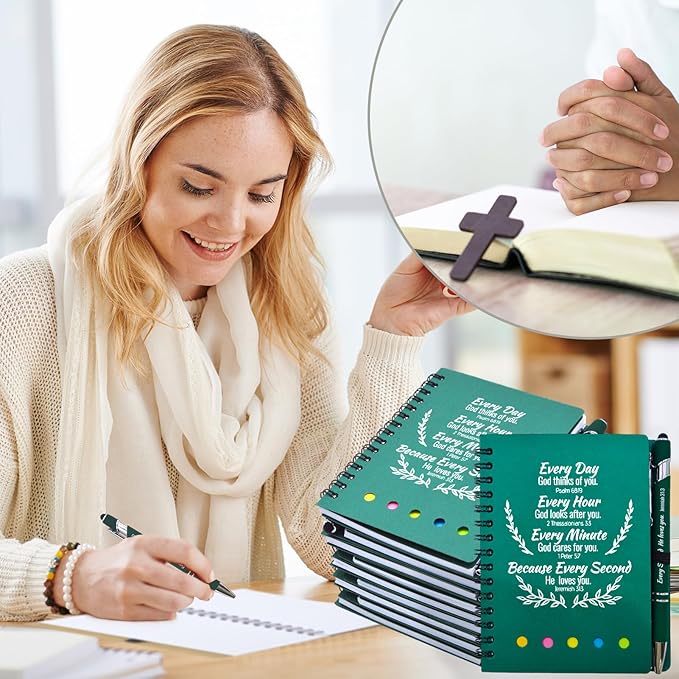 60 Pcs Bulk Christian Gifts Prayer Journal for Woman - 30 Set Religious Notepad with Christian Pen - Bible Notebook - Church Gifts for Mother's Day, Bible Study, and Family Devotions ( Green )