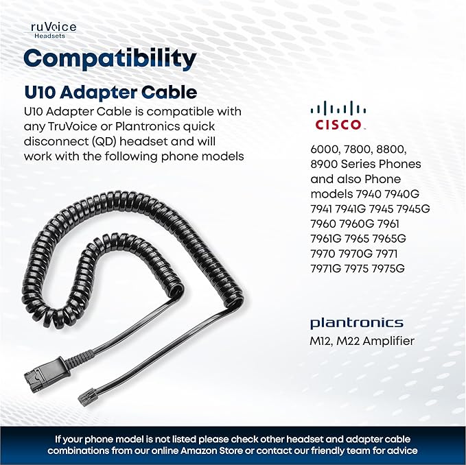 TruVoice HD-100 Professional Headset with HD Sound and Noise Canceling Microphone - Compatible with Cisco 6XXX, 78xx and 88xx Series Phones and 7931 7940 7941 7942 7945 7960 7961 7962 7965 7970 7975