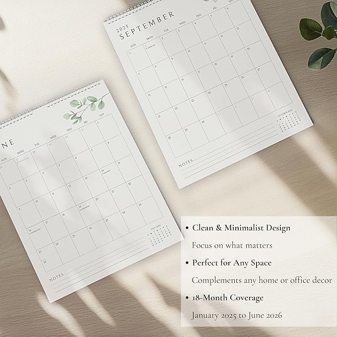 Vertical Greenery Wall Calendar 2025, 18 Months Calendar for Wall January 2025 to June 2026, 11x13.5 Inches Spiral Twin-Wire Binding