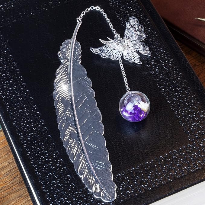 Toirxarn Silver Feather Bookmark with Butterfly Charm - Elegant Bookmarks for Women, Book Lovers Gifts, Book Marker for Reading, Teacher Appreciation Gifts, Unique Birthday Gifts, Stocking Stuffers