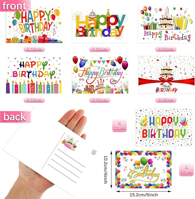 Junkin 80 Pack Happy Birthday Cards Assortment Birthday Postcards Bulk Greeting Blank Cards for Women Men Adults, 4 x 6 Inch (Birthday)