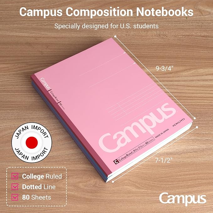 KOKUYO Composition Notebooks, 3 Pack Campus 9-3/4" x 7-1/2" Comp Book with College Ruled, 80 Sheets, Pink Blue Lavender School Lined Notebook Journal for Work Study Note Taking (WSG-NO-308CG1×3)