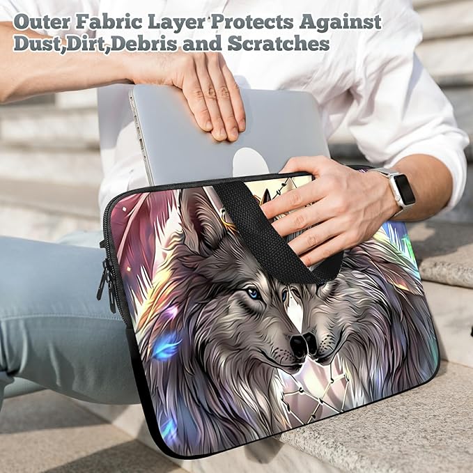 Laptop Sleeve Case Bag 13 inch, Couple Wolf Slim Carrying Case Durable Handbag Travel Laptop Bag for 13 inch MacBook Air M3/M2/Pro M2/ 13" iPad Pro/Air M4/M2 2024