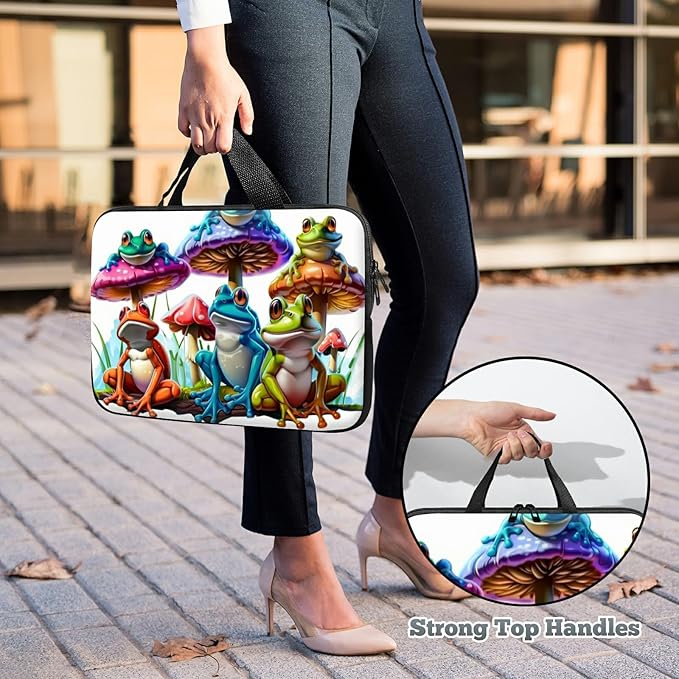 Laptop Sleeve Case Bag 15 inch, Color Frog Mushrooms Slim Carrying Case Durable Handbag Travel Laptop Bag for 15 inch MacBook Air M3/M2/15 Pro/Surface Laptop 7/6/5/4/3/ Dell XPS 15 Plus