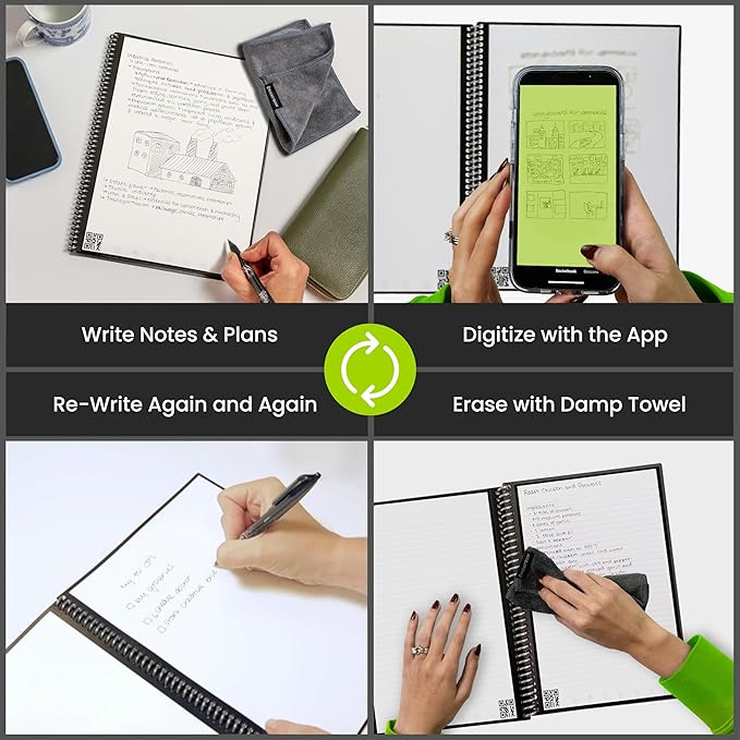Rocketbook Core Reusable Spiral Notebook, Letter Size 8.5x11, Gray - Lined Pages, App-Connected, Erasable, Durable Cover, Ideal for School, Work, and Creative Projects