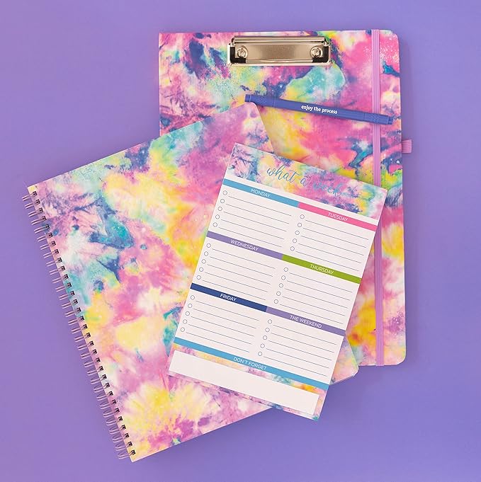 Steel Mill & Co Cute Large Spiral Notebook College Ruled, 11" x 9.5" with Durable Hardcover and 160 Lined Pages, Tie Dye