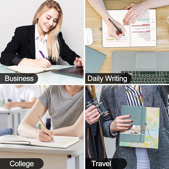 EMSHOI Lined Journaling Notebooks - 120gsm Thick Leather Journal with Sticky Notes, 256 Numbered Pages A5 Hardcover College Ruled Notebook for Women Men Work School Writing, 5.75" x 8.38"-LightBlue