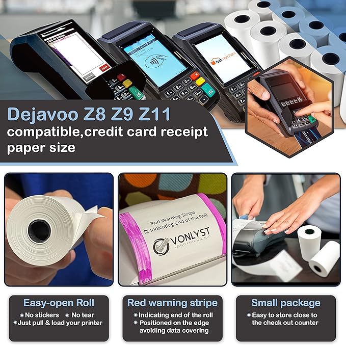 Credit Card Machine Paper Roll for Dejavoo Z8 Z9 Z11 (10 rolls)