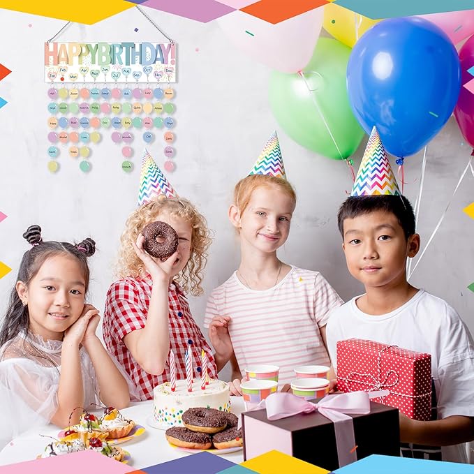 Eersida Birthday Calendar Wall Hanging Family Birthday Plaque with Tags Acrylic Birthday Reminder Calendar Board Classroom Birthday Reminder 120 Tags Christmas Party Gifts Home Decor(Pastel Color)