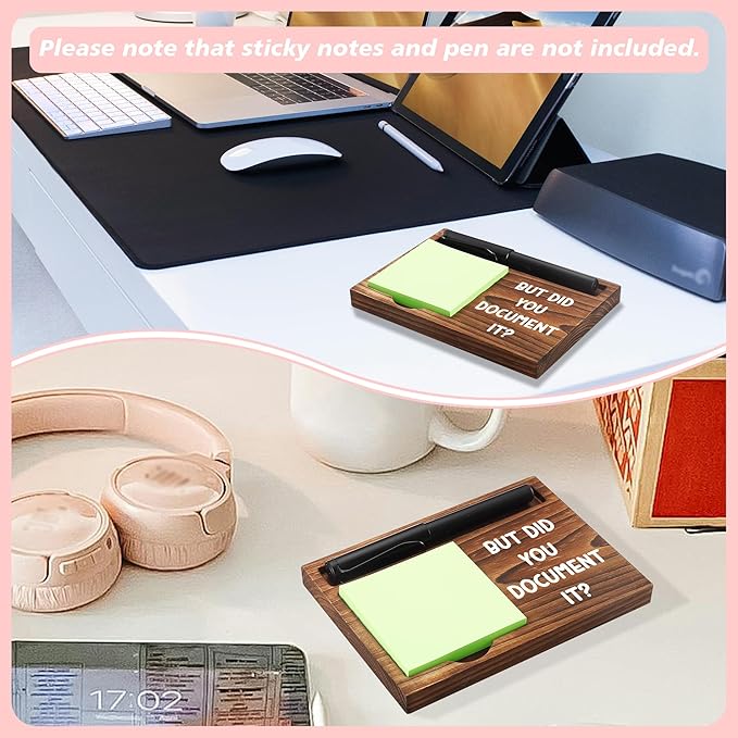 Sticky Note Holder Wooden Notepad & Pen Holder 6.5" x 4.7" Sticky Note Pad Holder Dispenser for Desk Work Humor Gifts, NPA178