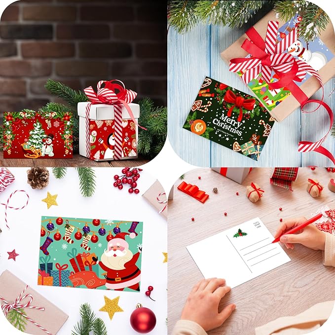Junkin 80 Pack Christmas Cards Merry Christmas Greeting Cards Christmas Tree Snowman Santa Claus Postcards for Christmas Xmas Holiday Wishes Party Favors, 4 x 6 Inch