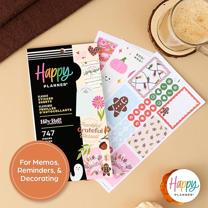 Happy Planner Sticker Pack for Calendars, Journals, and Planners, Easy-Peel Stickers and Scrapbook Accessories, Classic Size, Seasons of Joy, 30 Sheets, 747 Total Stickers