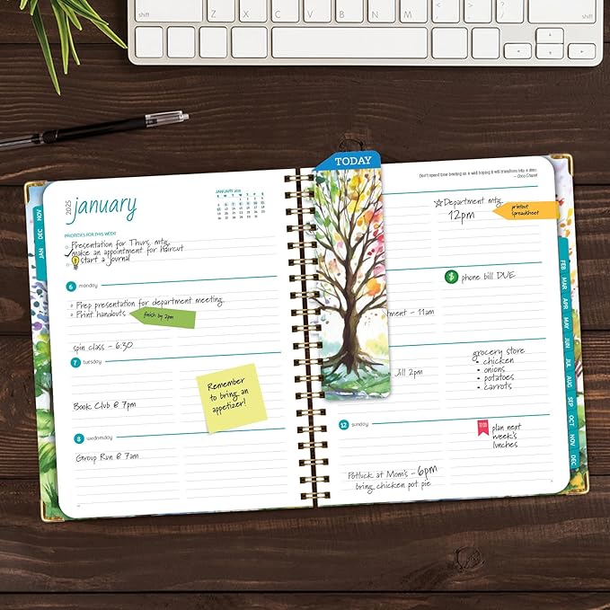 HARDCOVER 2025 Planner, 7"x9": 14 Months (November 2024 - December 2025), Daily Weekly Monthly Planner, Yearly Agenda, Bookmark, Pocket Folder and Sticky Note Set (Tree Seasons)