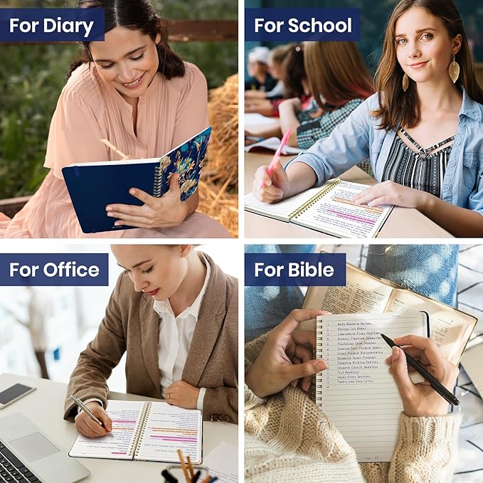 Lined Spiral Journal Notebook for Women, A5 College Ruled Journals for Writing, Hardcover Notebooks for Work, Note taking and Office School Supplies,140 Pages - Turquoise Flowers