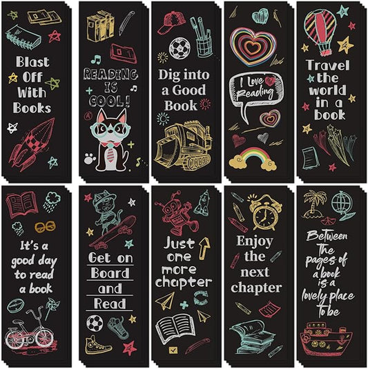 LiYiQ 100 Pcs Reading Rocks Bookmarks Rockets Design Bookmarks 7×2.5-inch Double-Sided Bookmarks for Book Lovers Cute Bookmarks for Reading Bookmarks for Students School Supplies