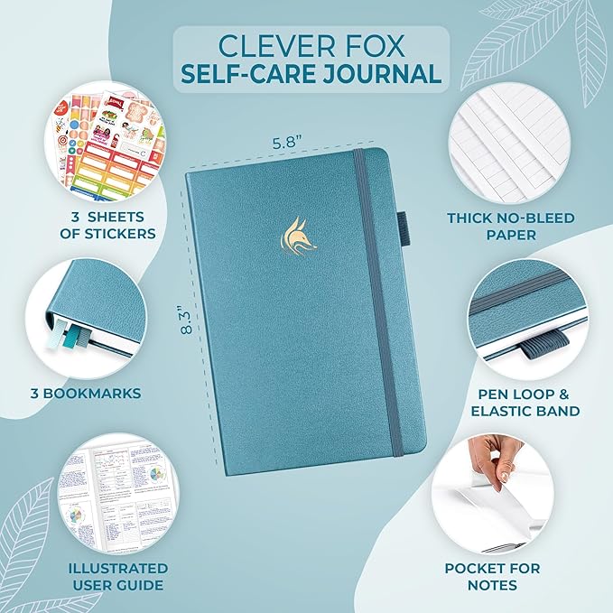 Clever Fox Self-Care Journal – Daily Reflection Notebook – Mental Health & Personal Development Planner, Meditation & Mood Log, A5 (Aquamarine)