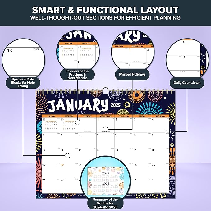 Decorably 18 Months Landscape 2025 Wall Calendar 2025 Jan 2025-June 2026, 11.5x8in 2025 Calendar Wall, Calendar 2025 Wall Calendar 2025-2026 Calendar, Small Calendar 2025 Small Wall Calendar