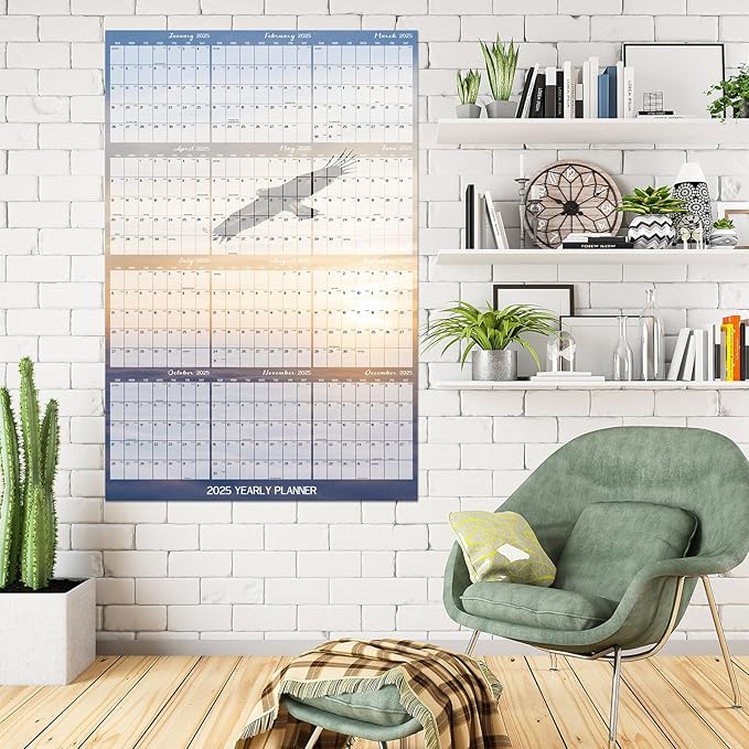 32" x 48" 2025 Wall Calendar Dry Erase - Large Scenery Background Calendar Wet & Dry Erasable Laminated Reversible, Horizontal/Vertical (2025 Flying-eagle Wall Calendar)