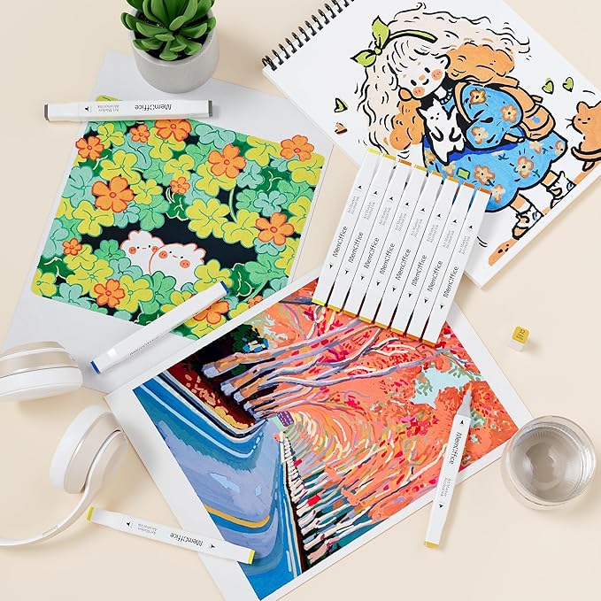 Marking ink 162 Colors Dual Tip Artist Alcohol Markers Set with Carrying Case - Perfect for Coloring, Drawing, Sketching, Card Making and Illustration - Perfect for Adults and Kids