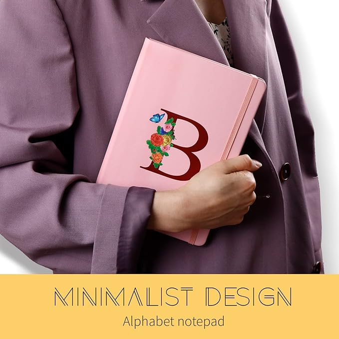 Pink Notebook for Women, 5.7"X8.3" A5 Journal Notebook with Letter R, Dual-Sided Writing Notebook with Dividers, Cute Leather Journal for Work, Business, School, Meetings, Travelers, Small Notebook