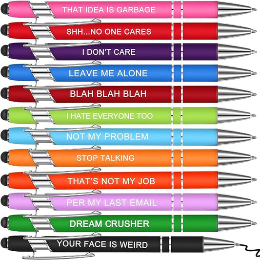 Zonon 12 Pieces Inspirational Pens Bulk Easter Basket Stuffers Motivational Quotes Ballpoint Pens with Stylus Tip Inspirational Gifts for School Office Teachers(Bright Colors,Negative Style)