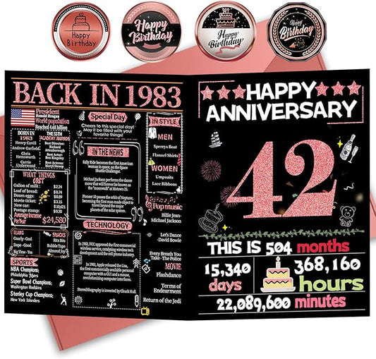 Joycard 42nd Anniversary Card for Women, Wedding Card for Wife, Sweet Marriage Decorations Gifts for Couple, Perfect for Her on Anniversary Day, Back in 1983