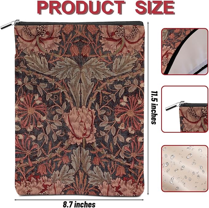 Vintage Flower Book Sleeve Book Lovers Gifts Autumn Style Waterproof Book Cover Book Accessories Book Covers for Paperbacks Book Pouch Book Protector with Front Pocket for Women Girls Readers Coworker