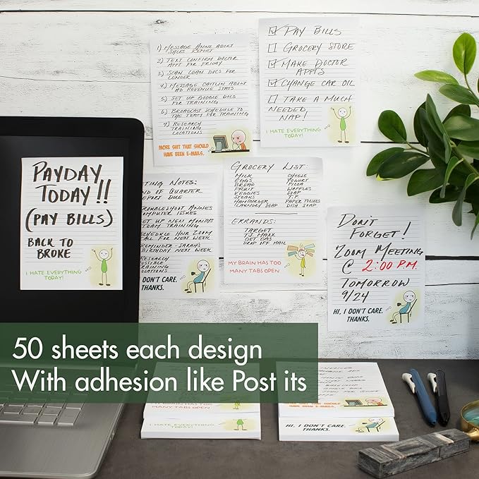 ZICOTO Super Funny Notepads - Hilarious Office Gift for Your Women Coworkers - Set of 4 Office Supplies Memo Pads w/ 4 Assorted Designs, 50 Sheets Each, 4.25" x 5.5"