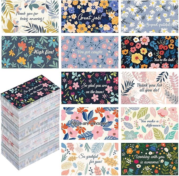 Yeaqee 240 Pcs Employee Appreciation Kudos Cards Funny Blank Back Motivational Card Encouragement Thank You Note Recognition Card for Teacher College Affirmation Gift(Floral)