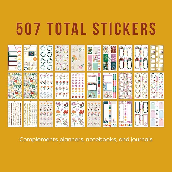 Happy Planner Sticker Pack for Calendars, Journals, and Planners, Easy-Peel Stickers and Scrapbook Accessories, Classic Size, Blooming Bouquet, 30 Sheets, 507 Total Stickers
