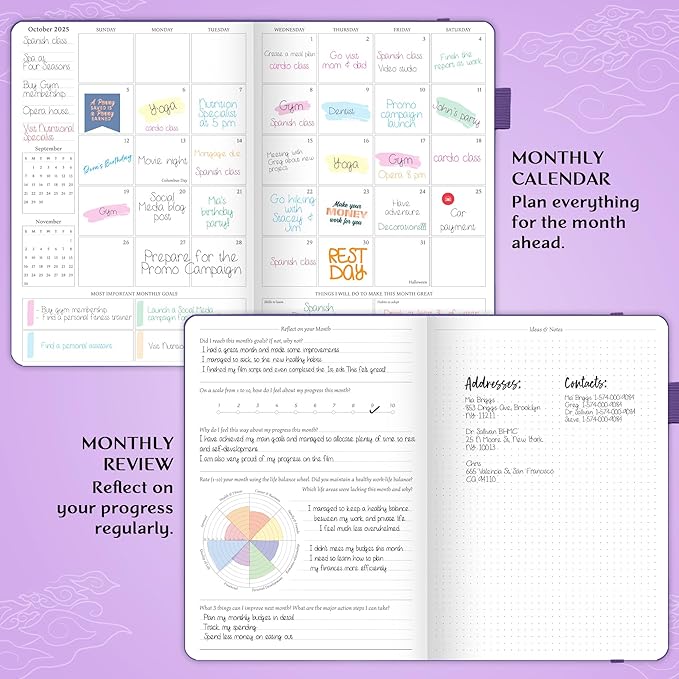 Legend Planner PRO Dated Jan 2025-Jan 2026 – Deluxe Weekly & Daily Organizer with Time Slots. Appointment Book Journal for Work & Time Management, A4 Hardcover (Dark Purple)