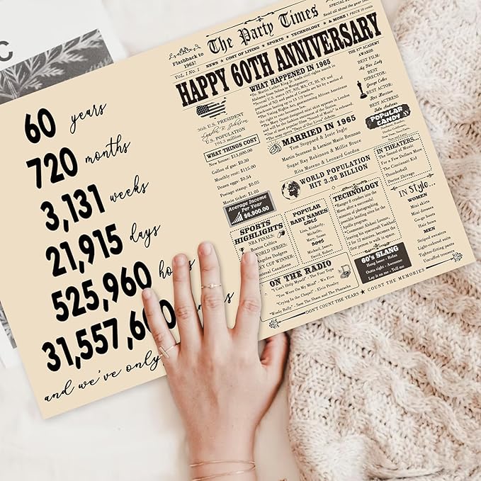 YiKaLus Large 60th Anniversary Card Gift for Parents, Vintage 60 Years Marriage Aday Gift Ideas for Women Men, Naughty 60 Anniversary Decorations for Husband Wife
