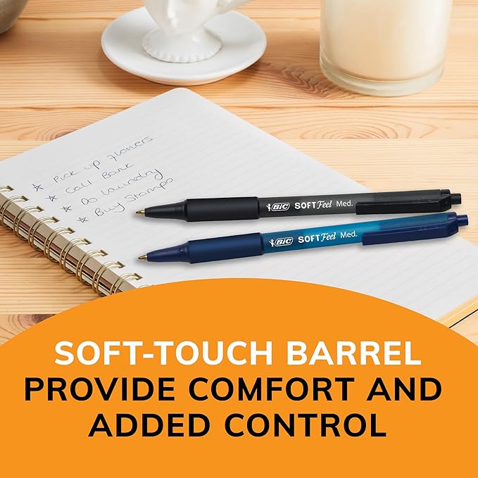 BIC Soft Feel Assorted Colors Retractable Ballpoint Pens, Medium Point (1.0mm), 36-Count Pack, Black and Blue Pens With Soft-Touch Comfort Grip, Perfect Color Pens For Note Taking